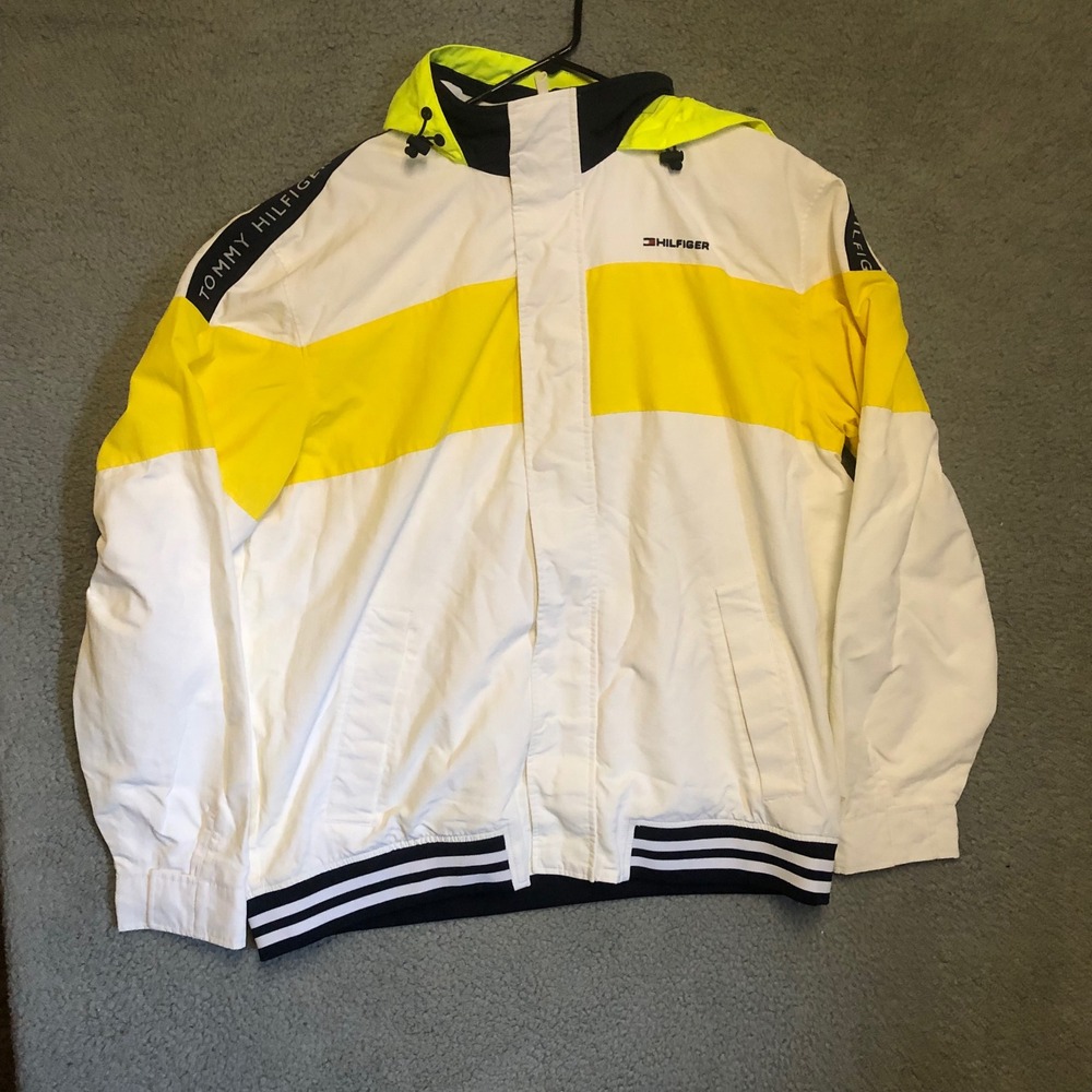 Tommy Hilfiger Colorblock Windbreaker Jacket XXXL White Yellow Neon VTG Style